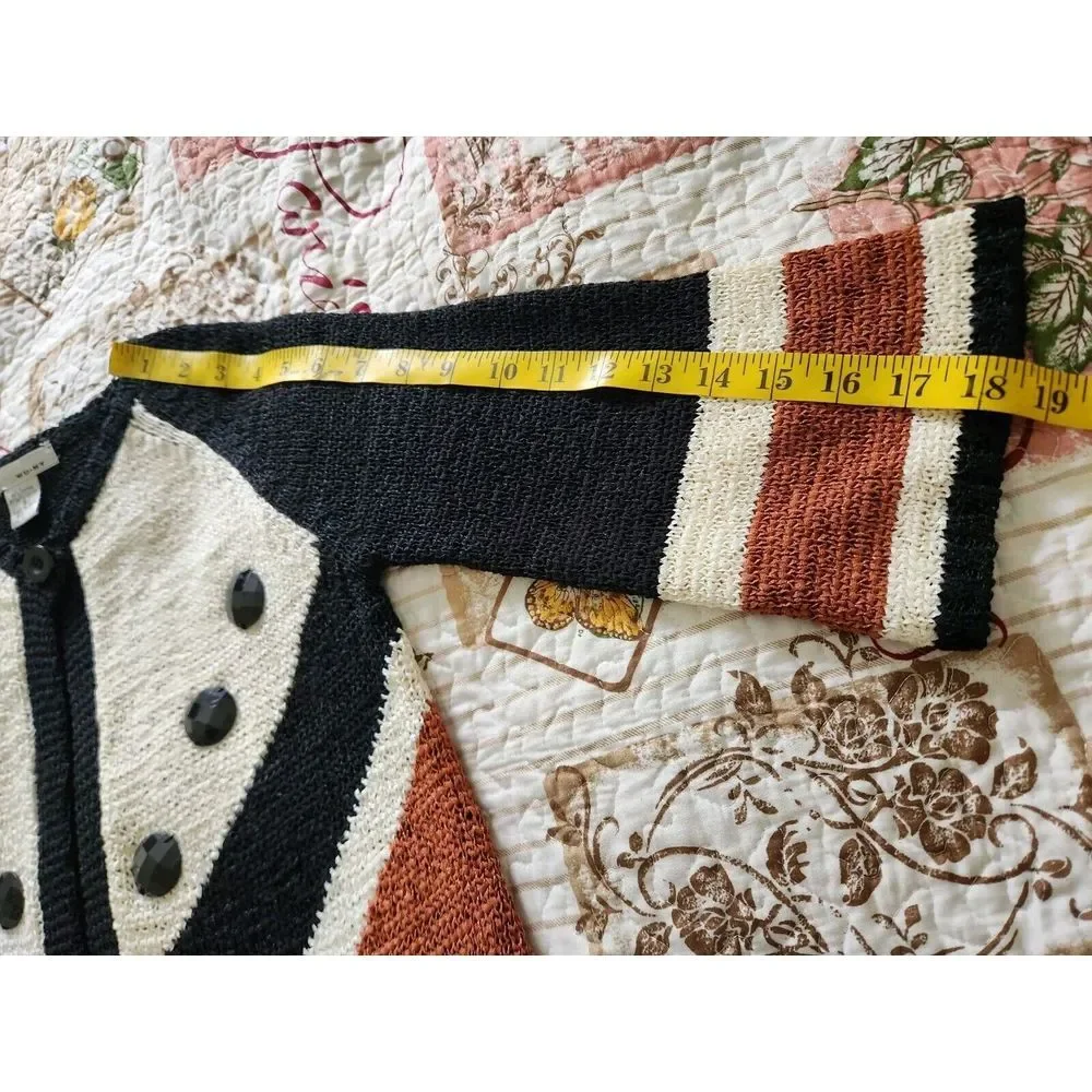 WD-NY Womens Knit Cardigan 3/4 Sleeve Single Button Closure Cotton Blend Black S
